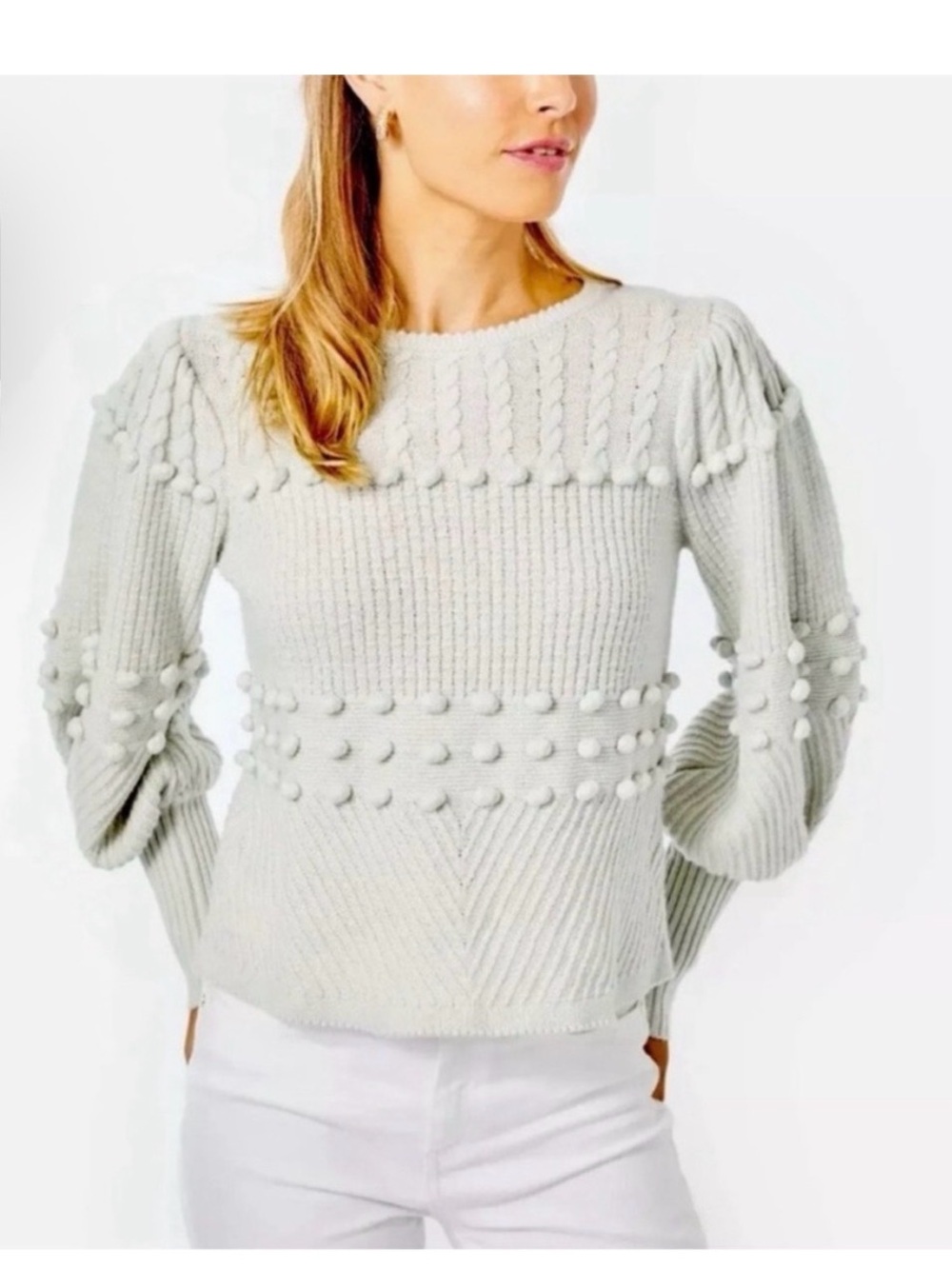 Lilly Pulitzer Women’s Cream Textured Pom-Pom Sweater